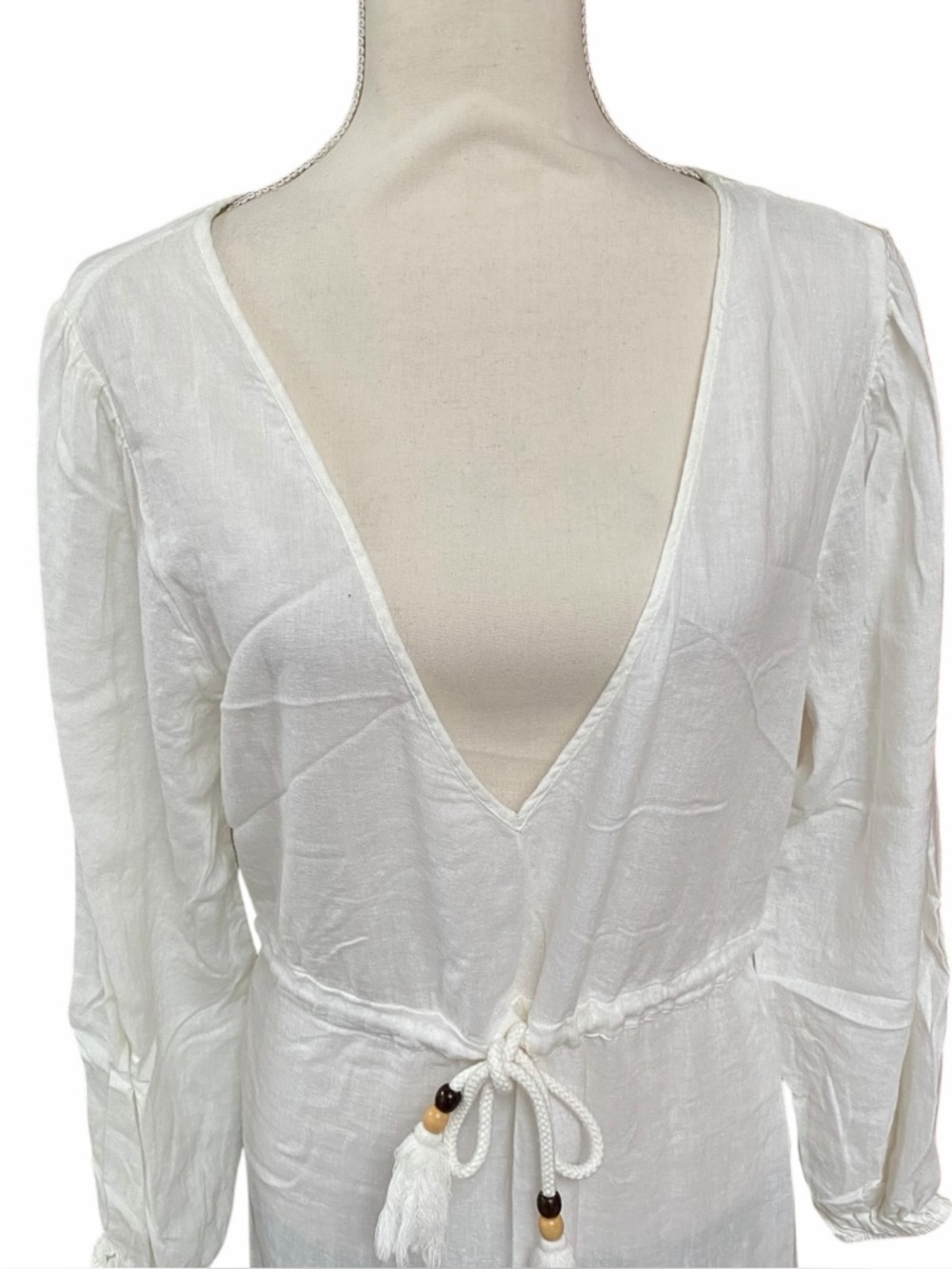 Joie White Linen Blend Beach Cover Up Dress Sheer Tassel Tie Resort Midi Size M - Picture 3 of 13